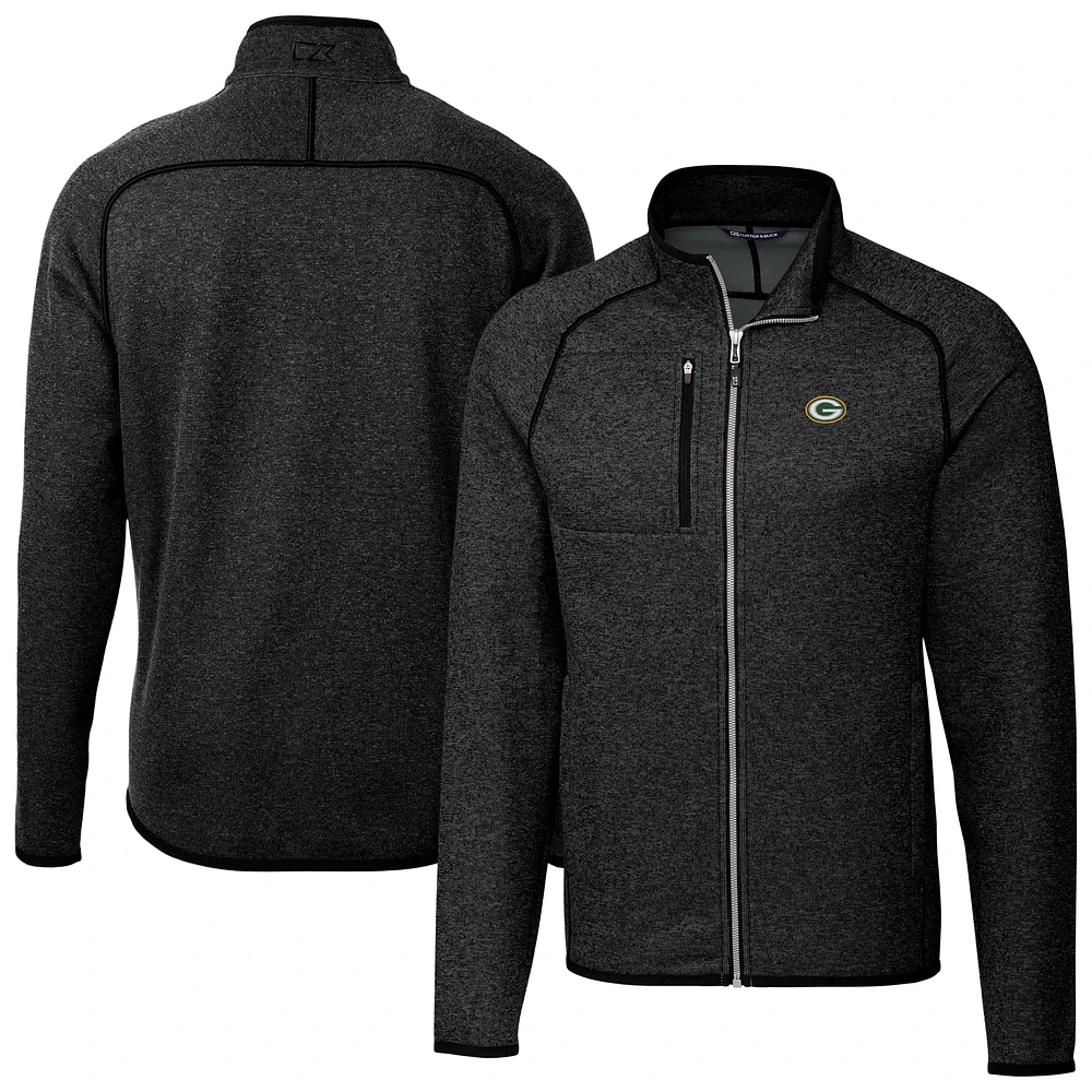 Men's Cutter & Buck Heather Charcoal Green Bay Packers Big Tall Mainsail Sweater-Knit Full-Zip Jacket