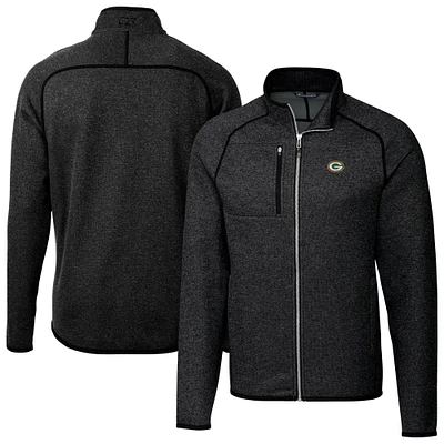 Men's Cutter & Buck Heather Charcoal Green Bay Packers Big Tall Mainsail Sweater-Knit Full-Zip Jacket