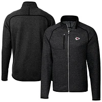 Men's Cutter & Buck Heather Charcoal Kansas City Chiefs Big Tall Mainsail Sweater-Knit Full-Zip Jacket