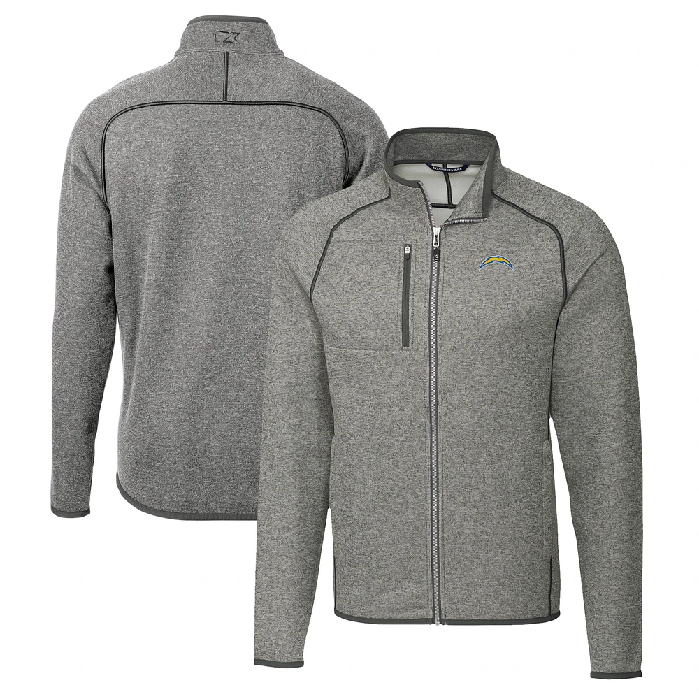 Men's Cutter & Buck Heather Gray Los Angeles Chargers Big Tall Mainsail Sweater-Knit Full-Zip Jacket