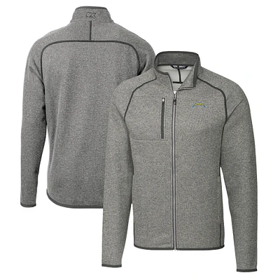 Men's Cutter & Buck Heather Gray Los Angeles Chargers Big Tall Mainsail Sweater-Knit Full-Zip Jacket