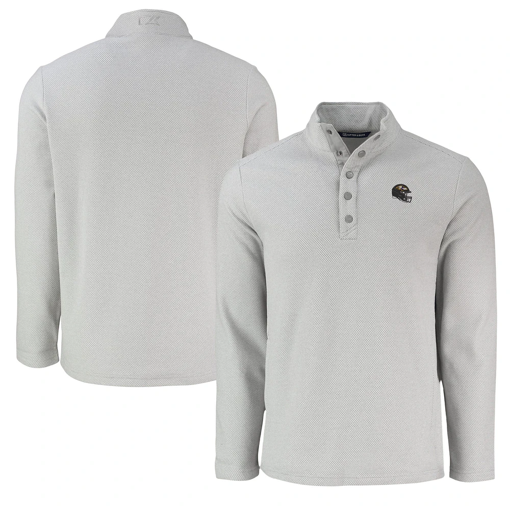 Men's Cutter & Buck Gray Baltimore Ravens Hunts Point Eco Textured Fleece Recycled Half-Snap Sweatshirt