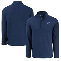 Men's Cutter & Buck Navy Buffalo Bills Hunts Point Eco Textured Fleece Recycled Half-Snap Sweatshirt