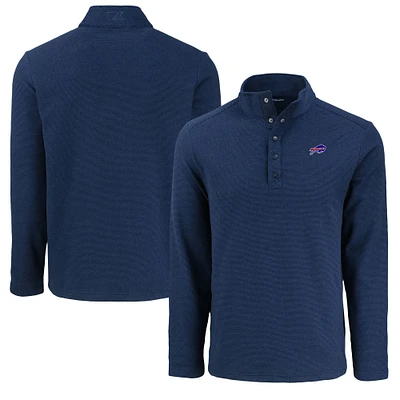 Men's Cutter & Buck Navy Buffalo Bills Hunts Point Eco Textured Fleece Recycled Half-Snap Sweatshirt