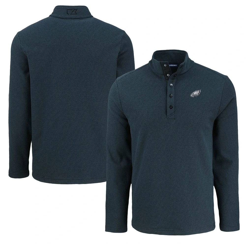 Men's Cutter & Buck Philadelphia Eagles Hunts Point Eco Textured Fleece Recycled Half-Snap Sweatshirt