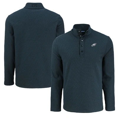 Men's Cutter & Buck Philadelphia Eagles Hunts Point Eco Textured Fleece Recycled Half-Snap Sweatshirt