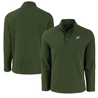 Men's Cutter & Buck Green Philadelphia Eagles Hunts Point Eco Textured Fleece Recycled Half-Snap Sweatshirt