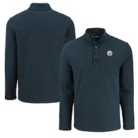 Men's Cutter & Buck Black Pittsburgh Steelers Hunts Point Eco Textured Fleece Recycled Half-Snap Sweatshirt