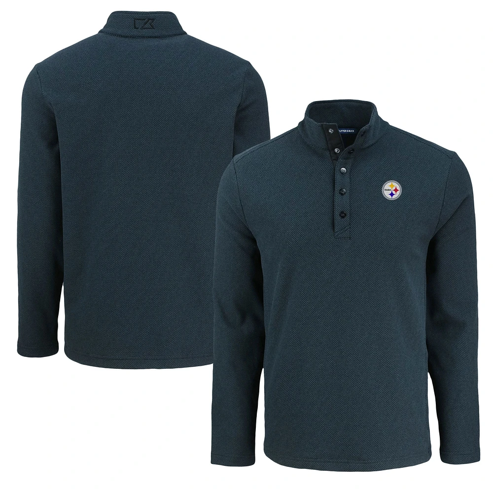 Men's Cutter & Buck Black Pittsburgh Steelers Hunts Point Eco Textured Fleece Recycled Half-Snap Sweatshirt