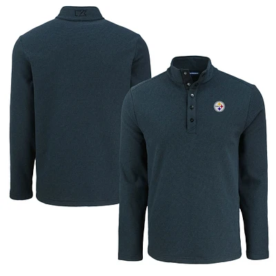 Men's Cutter & Buck Black Pittsburgh Steelers Hunts Point Eco Textured Fleece Recycled Half-Snap Sweatshirt