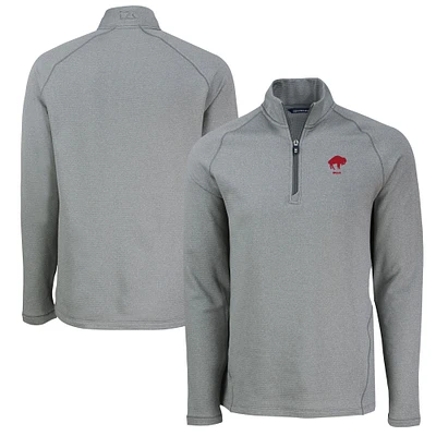 Men's Cutter & Buck Heather Buffalo Bills Peshastin Eco Fleece Tri-Blend Raglan Recycled Quarter-Zip Jacket