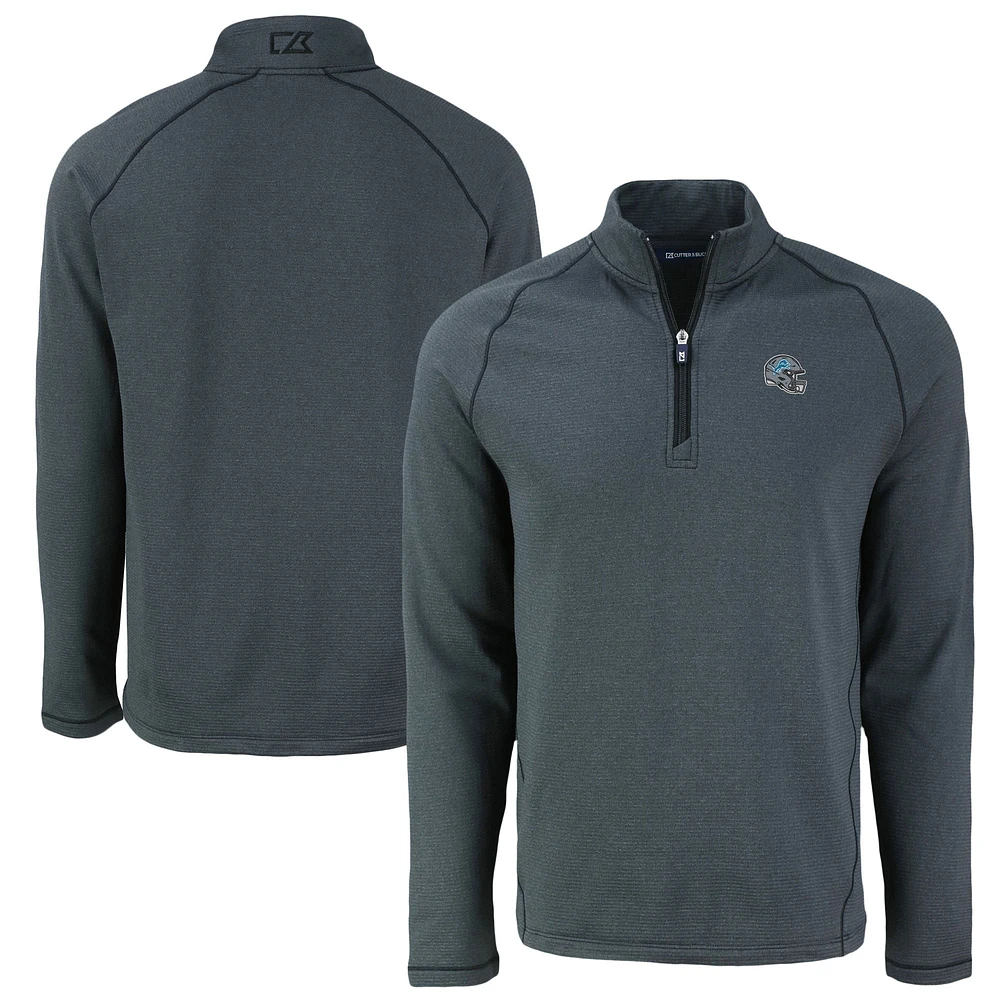 Men's Cutter & Buck Heather Detroit Lions Peshastin Eco Fleece Tri-Blend Raglan Recycled Quarter-Zip Jacket