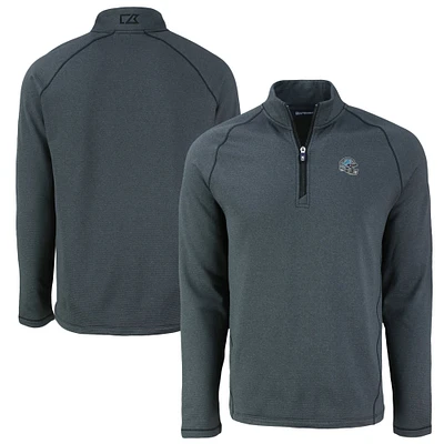 Men's Cutter & Buck Heather Detroit Lions Peshastin Eco Fleece Tri-Blend Raglan Recycled Quarter-Zip Jacket