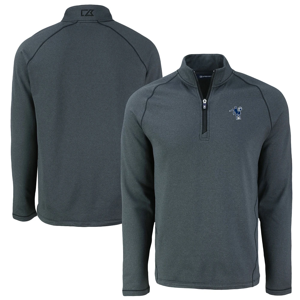 Men's Cutter & Buck Heather Black Indianapolis Colts Peshastin Eco Fleece Tri-Blend Raglan Recycled Quarter-Zip Jacket