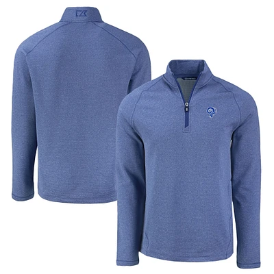 Men's Cutter & Buck  Heather Royal Los Angeles Rams Peshastin Eco Fleece Tri-Blend Raglan Recycled Quarter-Zip Jacket