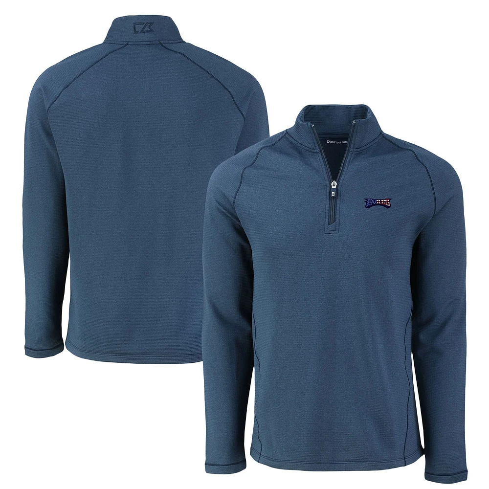 Men's Cutter & Buck Heather Navy Philadelphia Eagles Peshastin Eco Fleece Tri-Blend Raglan Recycled Quarter-Zip Jacket