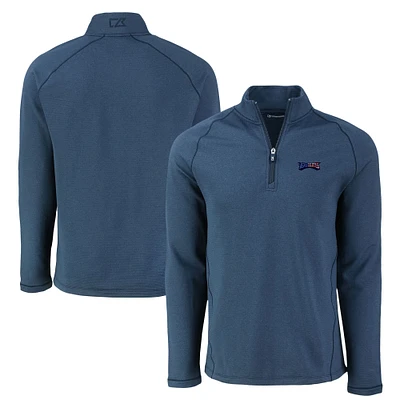 Men's Cutter & Buck  Heather Navy Philadelphia Eagles Peshastin Eco Fleece Tri-Blend Raglan Recycled Quarter-Zip Jacket