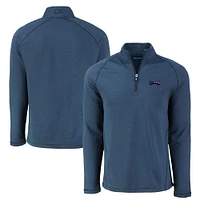 Men's Cutter & Buck  Heather Navy Philadelphia Eagles Peshastin Eco Fleece Tri-Blend Raglan Recycled Quarter-Zip Jacket