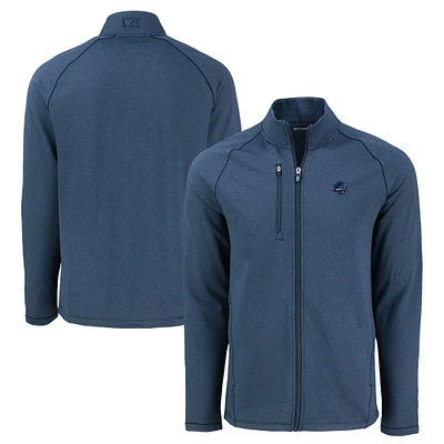 Men's Cutter & Buck  Heather Navy Miami Dolphins Peshastin Eco Fleece Recycled Raglan Tri-Blend Full-Zip Jacket