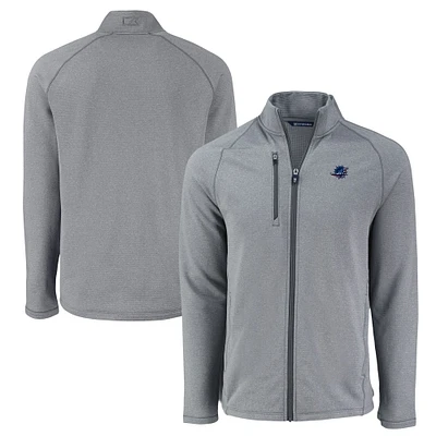 Men's Cutter & Buck Heather Miami Dolphins Peshastin Eco Fleece Recycled Raglan Tri-Blend Full-Zip Jacket