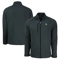 Men's Cutter & Buck  Heather Black Minnesota Vikings Peshastin Eco Fleece Recycled Raglan Tri-Blend Full-Zip Jacket