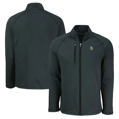 Men's Cutter & Buck  Heather Black Minnesota Vikings Peshastin Eco Fleece Recycled Raglan Tri-Blend Full-Zip Jacket