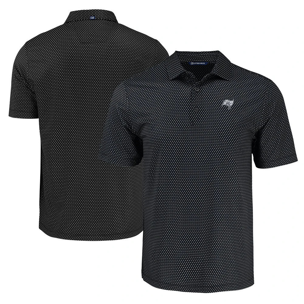 Men's Cutter & Buck Black Tampa Bay Buccaneers Pike Eco Shadow Check Print Recycled Polo