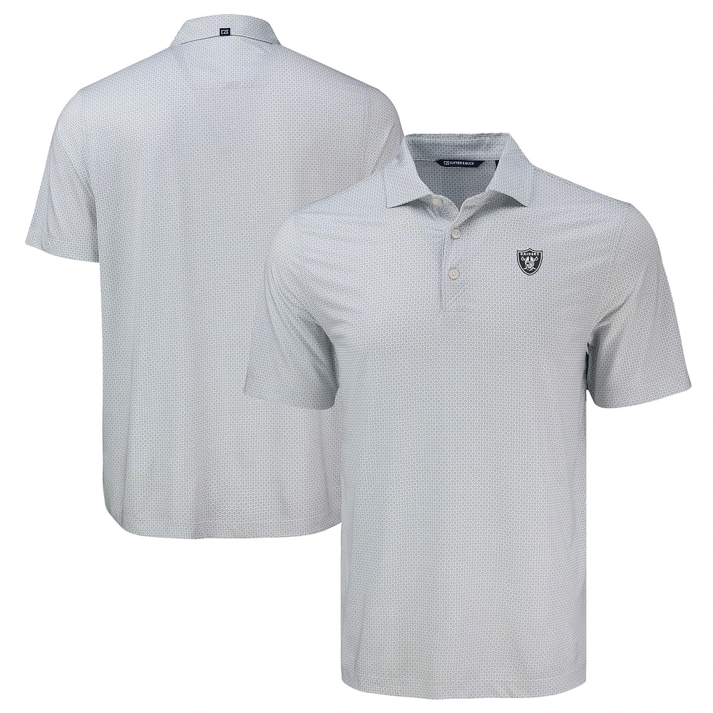 Men's Cutter & Buck Gray Las Vegas Raiders Pike Eco Diamond Dot Print Polo