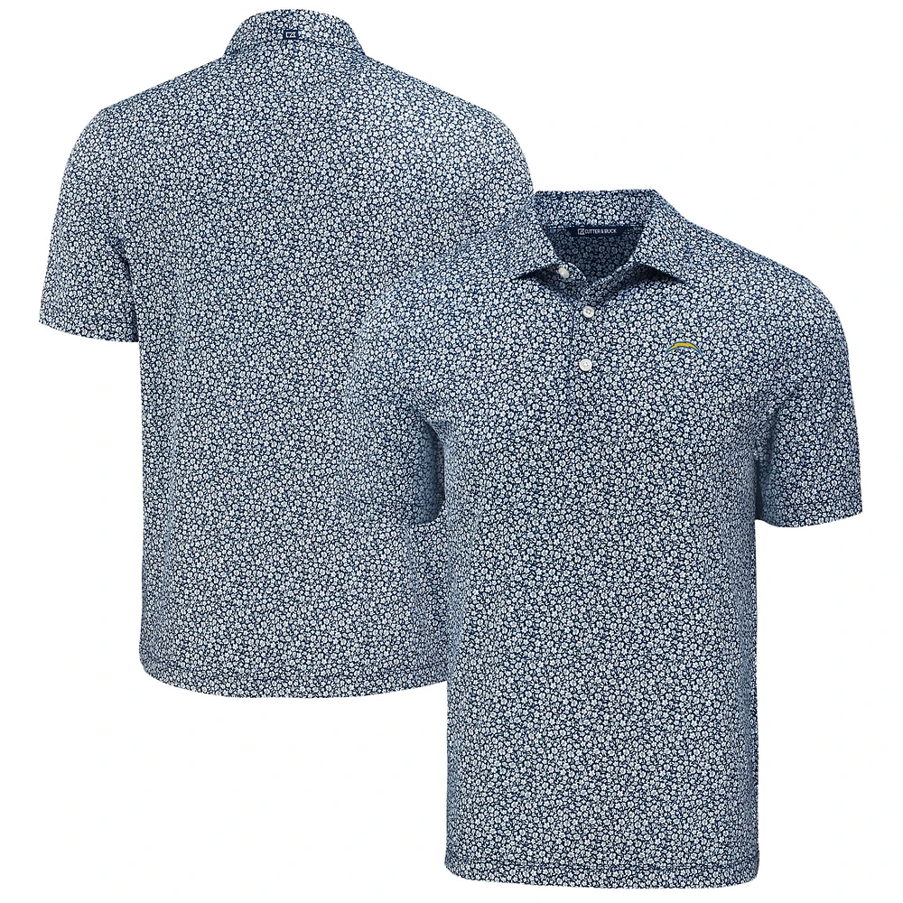 Men's Cutter & Buck Navy Los Angeles Chargers Pike Eco Flora Print Polo