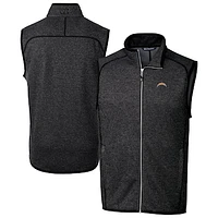 Men's Cutter & Buck Heather Charcoal Los Angeles Chargers Big Tall Mainsail Sweater Knit Fleece Full-Zip Vest