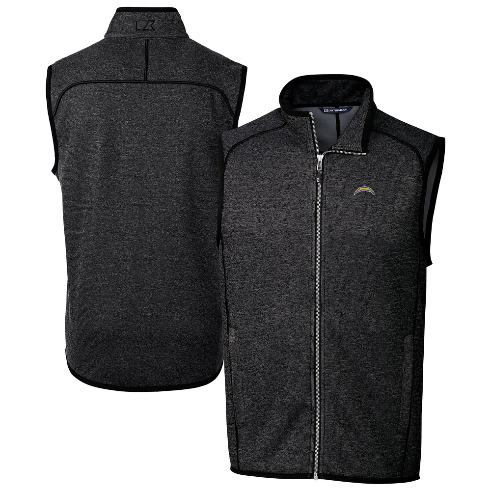 Men's Cutter & Buck Heather Charcoal Los Angeles Chargers Big Tall Mainsail Sweater Knit Fleece Full-Zip Vest