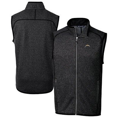 Men's Cutter & Buck Heather Charcoal Los Angeles Chargers Big Tall Mainsail Sweater Knit Fleece Full-Zip Vest
