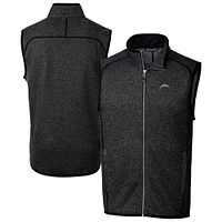 Men's Cutter & Buck Heather Charcoal Los Angeles Chargers Big Tall Mainsail Sweater Knit Fleece Full-Zip Vest