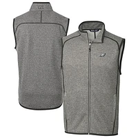 Men's Cutter & Buck Heather Gray Philadelphia Eagles Big Tall Mainsail Sweater Knit Fleece Full-Zip Vest