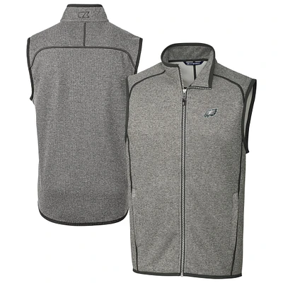 Men's Cutter & Buck Heather Gray Philadelphia Eagles Big Tall Mainsail Sweater Knit Fleece Full-Zip Vest