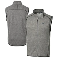 Men's Cutter & Buck Heather Gray Philadelphia Eagles Big Tall Mainsail Sweater Knit Fleece Full-Zip Vest