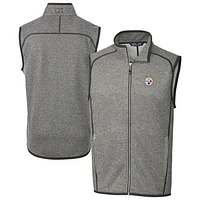 Men's Cutter & Buck Heather Gray Pittsburgh Steelers Big Tall Mainsail Sweater Knit Fleece Full-Zip Vest