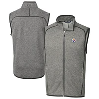 Men's Cutter & Buck Heather Gray Pittsburgh Steelers Big Tall Mainsail Sweater Knit Fleece Full-Zip Vest