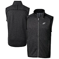 Men's Cutter & Buck Heather Charcoal Philadelphia Eagles Big Tall Mainsail Sweater Knit Fleece Full-Zip Vest