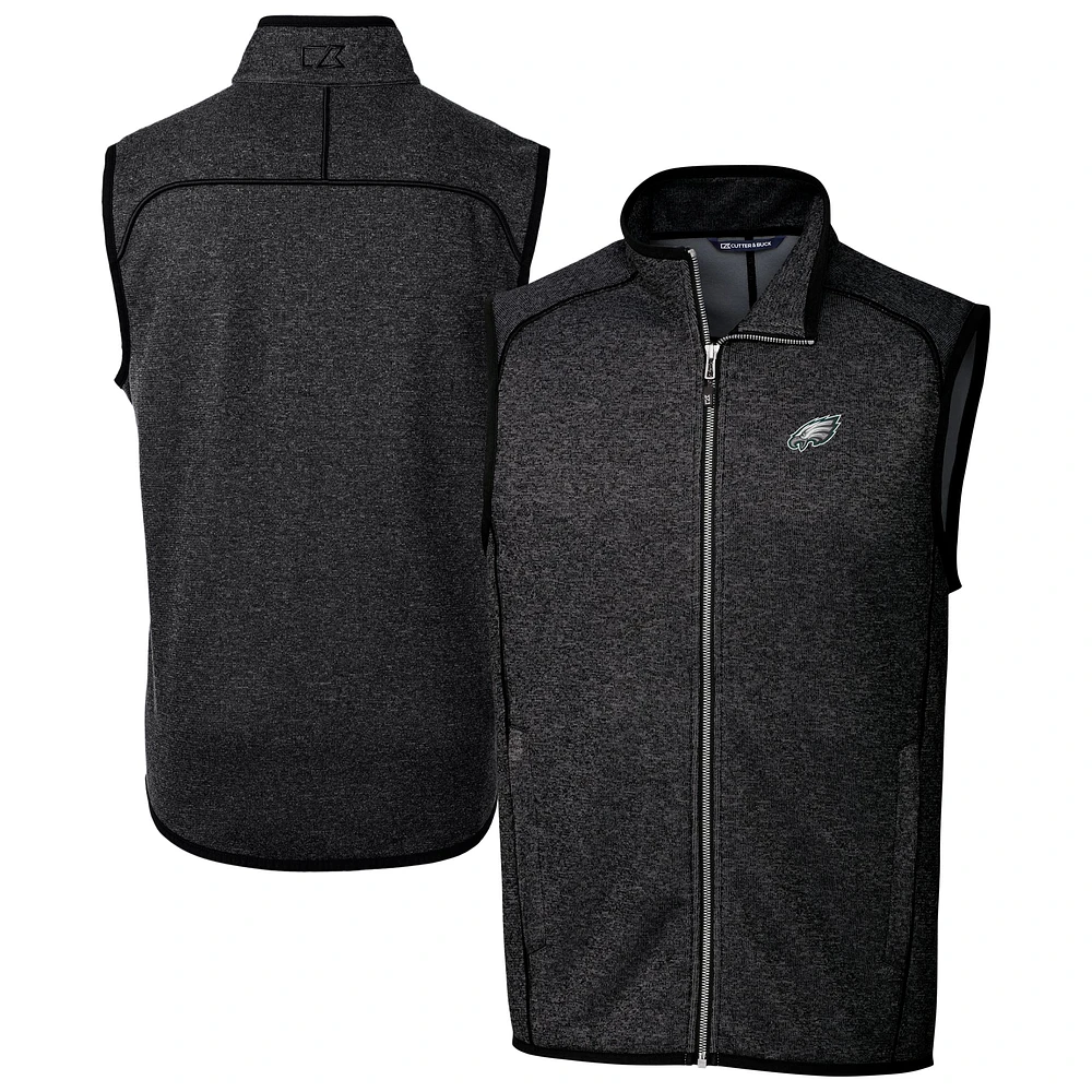 Men's Cutter & Buck Heather Charcoal Philadelphia Eagles Big Tall Mainsail Sweater Knit Fleece Full-Zip Vest