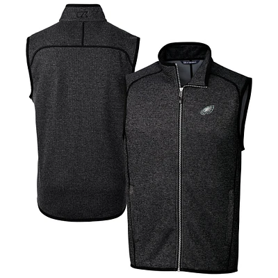 Men's Cutter & Buck Heather Charcoal Philadelphia Eagles Big Tall Mainsail Sweater Knit Fleece Full-Zip Vest