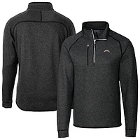 Men's Cutter & Buck Heather Charcoal Los Angeles Chargers Big Tall Mainsail Sweater-Knit Raglan Half-Zip Jacket