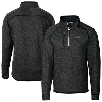 Men's Cutter & Buck Heather Charcoal Los Angeles Chargers Big Tall Mainsail Sweater-Knit Raglan Half-Zip Jacket