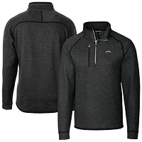 Men's Cutter & Buck Heather Charcoal Los Angeles Chargers Big Tall Mainsail Sweater-Knit Raglan Half-Zip Jacket