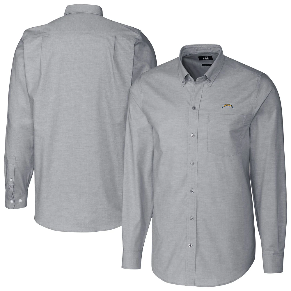 Men's Cutter & Buck Charcoal Los Angeles Chargers Stretch Oxford Big Tall Long Sleeve Dress Shirt