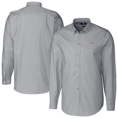 Men's Cutter & Buck Charcoal Los Angeles Chargers Stretch Oxford Big Tall Long Sleeve Dress Shirt