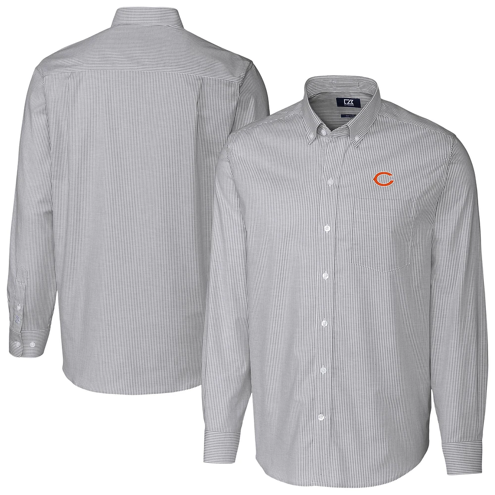 Men's Cutter & Buck Charcoal Chicago Bears Big Tall Stretch Oxford Stripe Long Sleeve Dress Shirt