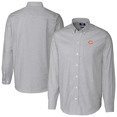 Men's Cutter & Buck Charcoal Chicago Bears Big Tall Stretch Oxford Stripe Long Sleeve Dress Shirt
