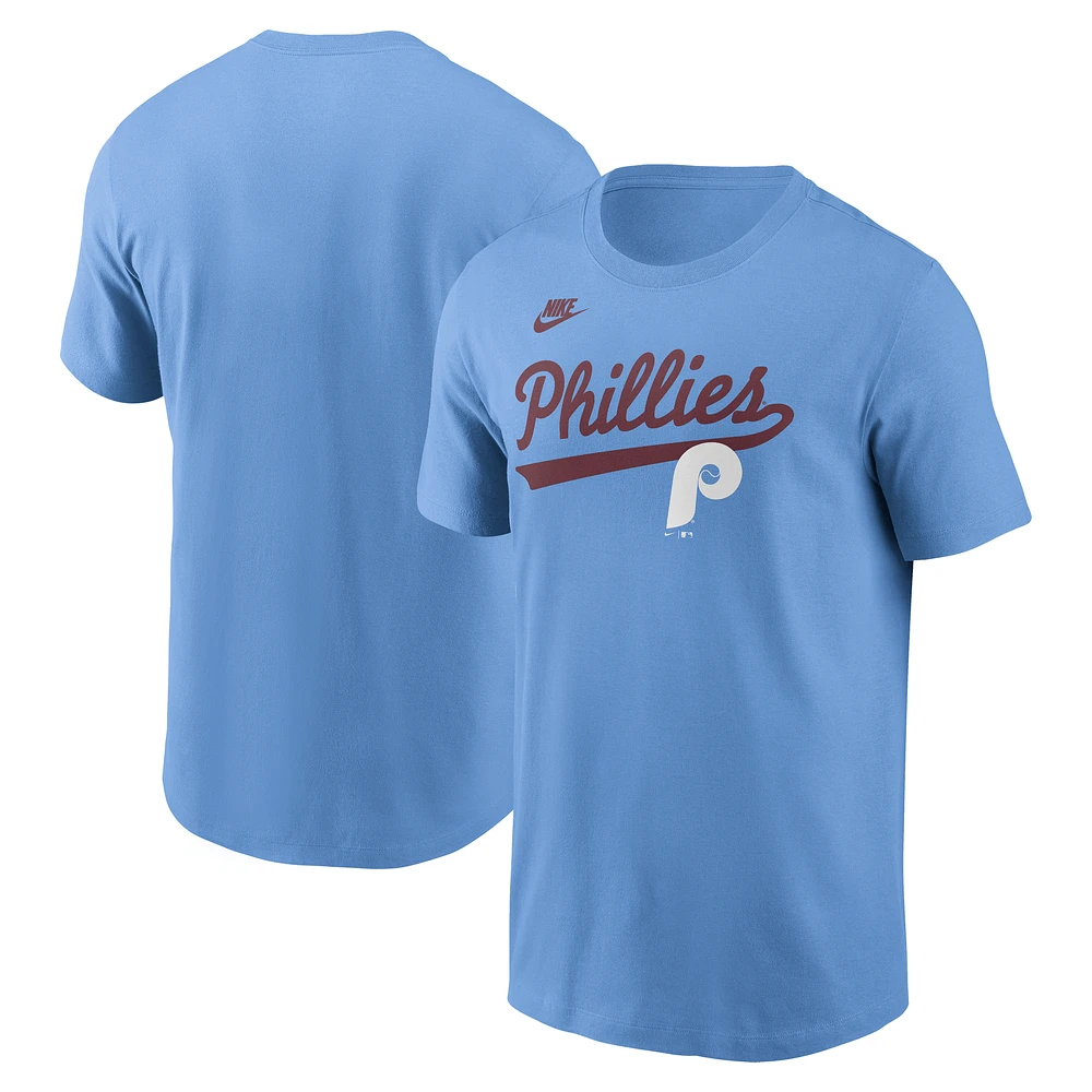 Men's Nike Light Blue Philadelphia Phillies Script Logo T-Shirt