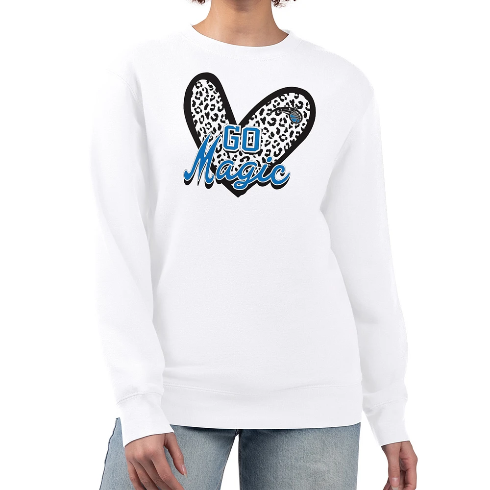 Women's G-III 4Her by Carl Banks White Orlando Magic Leopard Heart Fleece Pullover Sweatshirt
